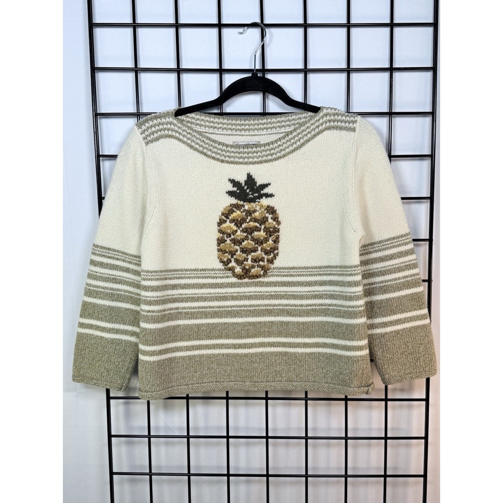Tommy Bahama Knit Sweater‎ Womens M Cream Beige Wool Pineapple Vintage Cropped